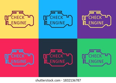 Pop art Check engine icon isolated on color background. Vector.