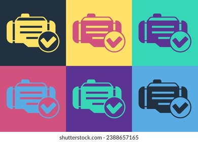 Pop art Check engine icon isolated on color background.  Vector