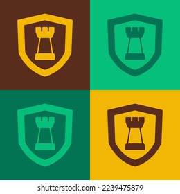 Pop art Chess shield icon isolated on color background. Business strategy. Game, management, finance.  Vector