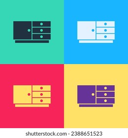 Pop art Chest of drawers icon isolated on color background.  Vector