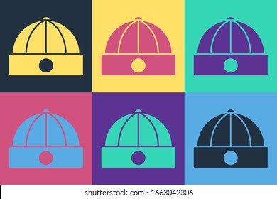 Pop art Chinese hat icon isolated on color background.  Vector Illustration