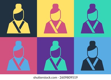Pop art Chinese woman in traditional clothes icon isolated on color background. Asian girl.  Vector