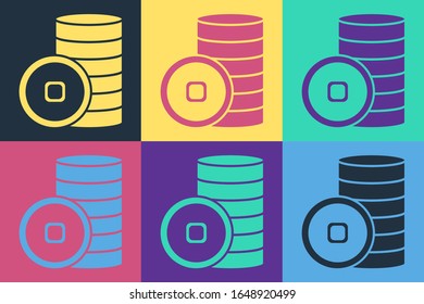 Pop art Chinese Yuan currency symbol icon isolated on color background. Coin money. Banking currency sign. Cash symbol.  Vector Illustration