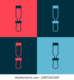 Pop art Chisel tool for wood icon isolated on color background.  Vector