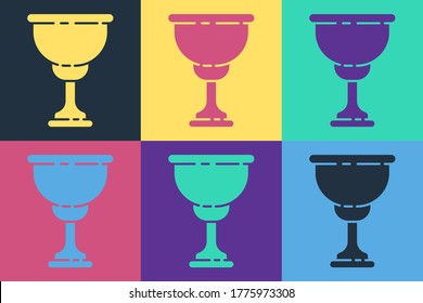 Pop art Christian chalice icon isolated on color background. Christianity icon. Happy Easter.  Vector Illustration