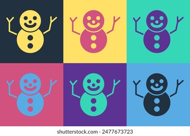 Icono de muñeco de nieve de Navidades de arte Pop aislado sobre fondo de color. Feliz Navidad y Feliz Nuevo Año.  Vector