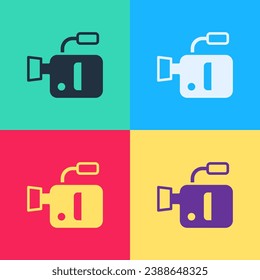 Pop art Cinema camera icon isolated on color background. Video camera. Movie sign. Film projector.  Vector