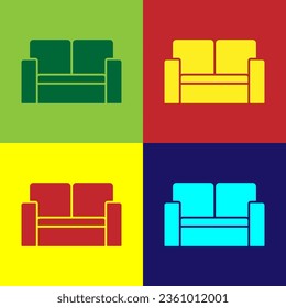 Pop art Cinema chair icon isolated on color background.  Vector