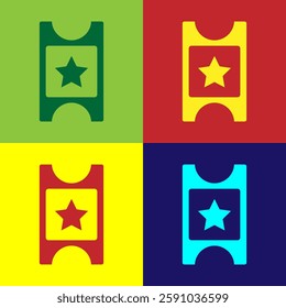 Pop art Cinema ticket icon isolated on color background.  Vector