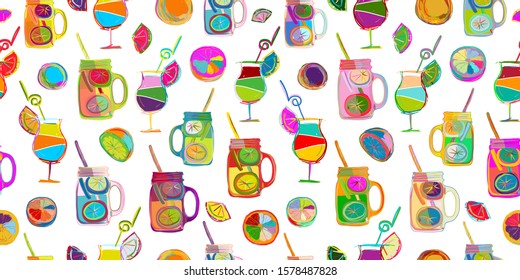 Pop art citrus party, seamless background design. Vector illustration