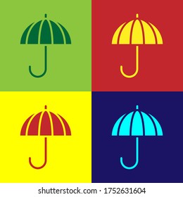 Pop art Classic elegant opened umbrella icon isolated on color background. Rain protection symbol. Vector Illustration