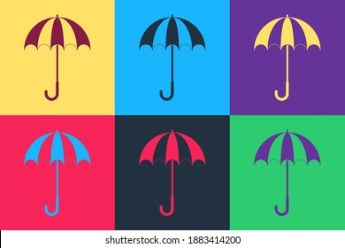Pop art Classic elegant opened umbrella icon isolated on color background. Rain protection symbol. Vector.