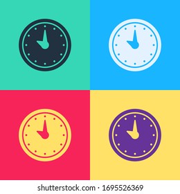 Pop art Clock icon isolated on color background. Time symbol.  Vector Illustration
