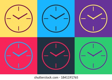 Pop art Clock icon isolated on color background. Time symbol. Vector.