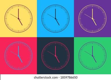Pop art Clock icon isolated on color background. Time icon. Vector.