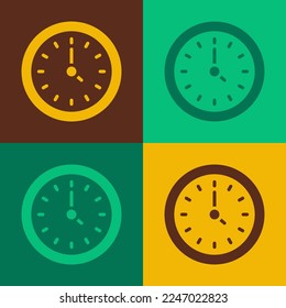 Pop art Clock icon isolated on color background. Time symbol.  Vector
