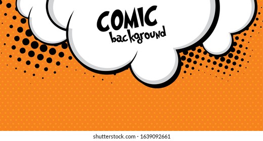 pop art cloud bubble With dot Halftone. Funny speech bubble. Trendy Colorful retro vintage background in pop art retro comic style. Illustration easy editable 