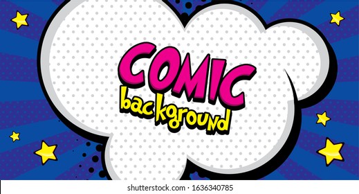 pop art cloud cartoon bubble. Funny speech bubble. Trendy Colorful retro vintage background in pop art retro comic style. Illustration easy editable 