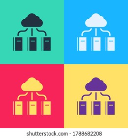 Pop art Cloud or online library icon isolated on color background. Internet education or distance training.  Vector Illustration