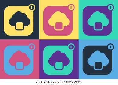 Pop art Cloud technology data transfer and storage icon isolated on color background.  Vector