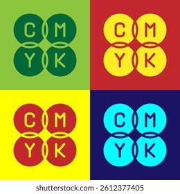Pop art CMYK color mixing icon isolated on color background.  Vector