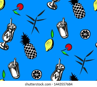 Pop art Cocktail drinks seamless vector illustration.