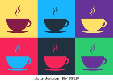 Pop art Coffee cup icon isolated on color background. Tea cup. Hot drink coffee. Vector.