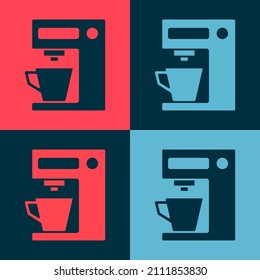 Pop Art Kaffeemaschine Symbol einzeln auf Farbhintergrund.  Vektorgrafik