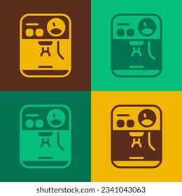 Pop art Coffee machine icon isolated on color background.  Vector