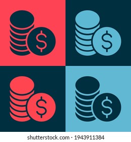 Pop art Coin money with dollar symbol icon isolated on color background. Banking currency sign. Cash symbol.  Vector