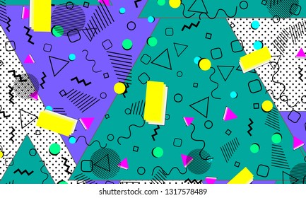 Pop art color background. Memphis pattern of geometric shapes for tissue and postcards. Vector Illustration. Hipster style 80s-90s. Abstract colorful funky background.
