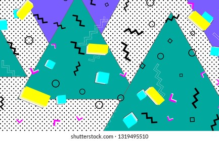 Pop art color background. Memphis pattern of geometric shapes for tissue and postcards. Vector Illustration. Hipster style 80s-90s. Abstract colorful funky background.