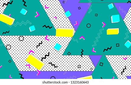 Pop art color background. Memphis pattern of geometric shapes for tissue and postcards. Vector Illustration. Hipster style 80s-90s. Abstract colorful funky background.