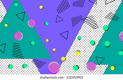 Pop art color background. Memphis pattern of geometric shapes for tissue and postcards. Vector Illustration. Hipster style 80s-90s. Abstract colorful funky background.