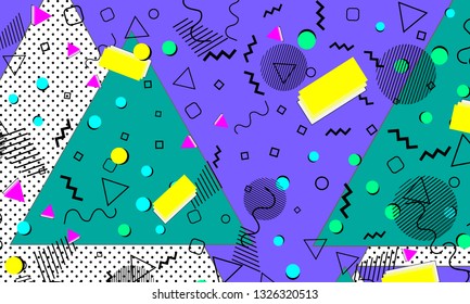 Pop art color background. Memphis pattern of geometric shapes for tissue and postcards. Vector Illustration. Hipster style 80s-90s. Abstract colorful funky background.