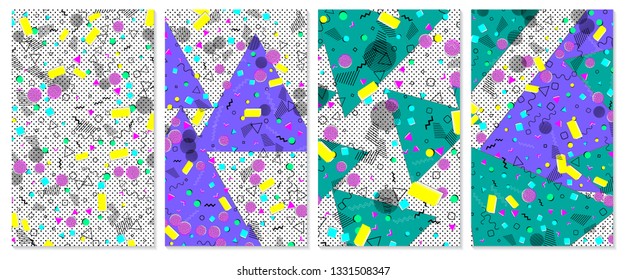 Pop art color background. Memphis pattern of geometric shapes for tissue and postcards. Vector Illustration. Hipster style 80s-90s. Abstract colorful funky background.