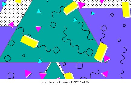 Pop art color background. Memphis pattern of geometric shapes for tissue and postcards. Vector Illustration. Hipster style 80s-90s. Abstract colorful funky background.