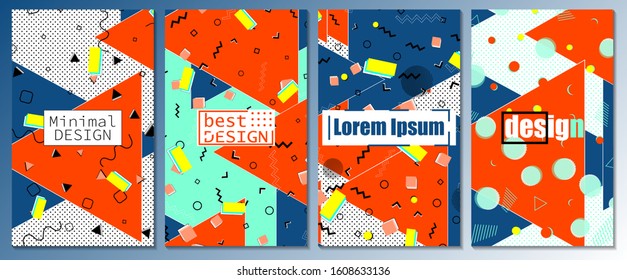 Pop art color background. Memphis pattern of geometric shapes for tissue and postcards. Vector Illustration. Hipster style 80s-90s. Abstract colorful funky background.