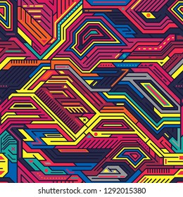Pop Art and Colorful Abstract Geometric Seamless Pattern. Vector Wallpaper Background