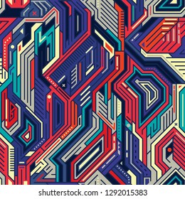Pop Art and Colorful Abstract Geometric Seamless Pattern. Vector Wallpaper Background