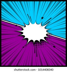 Pop Art Colorful Backdrop Mock Up. Vector Illustration Halftone Dot Chat Mockup Versus Comic Text. Silhouette Boom Explosion. Comics Book Empty Colored Template Background. Speech Bubble Box Balloon.