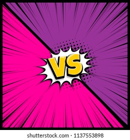 Pop art colorful backdrop mock up. Vector illustration halftone dot chat. Silhouette boom explosion. Speech bubble box balloon. Versus comic text. Comics book empty colored template background.