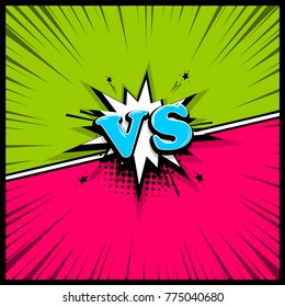 Pop Art Colorful Backdrop Mock Up. Versus Comic Text. Comics Book Empty Colored Template Background. Vector Illustration Halftone Dot Chat. Silhouette Boom Explosion. Speech Bubble Box Balloon.