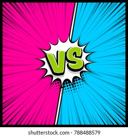 Pop Art Colorful Backdrop Mock Up. Vector Illustration Halftone Dot Chat. Silhouette Boom Explosion. Versus Comic Text. Comics Book Empty Colored Template Background. Speech Bubble Box Balloon.