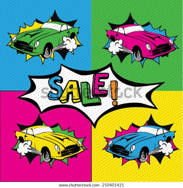 Pop art Colorful\
cars. Vector Illustration 
