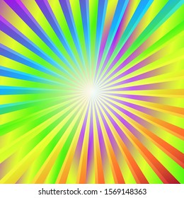 Pop art colorful comics book magazine cover. Striped rainbow background. Cartoon funny retro pattern strip mock up. Vector halftone illustration. 90-s style. Sunburst, starburst shape.