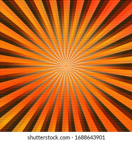La couverture du magazine de bandes dessinées pop art coloré. Arrière-plan orange rayé. Dessin humoristique bande dessinée rétro Image vectorielle illustration demi-teinte. Style années 90. Coup de soleil, forme d'éclatement de étoile.