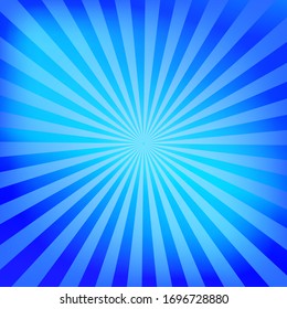 Pop art colorful comics book magazine cover. Striped blue background. Cartoon funny retro pattern strip mock up. Vector halftone illustration. 90-s style. Sunburst, starburst shape.
