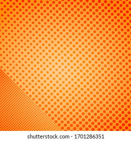 Pop art colorful comics book magazine cover. Polka dots orange background. Cartoon funny retro pattern strip mock up. Vector halftone illustration. 90-s style. Template design for poster, card, flyer.