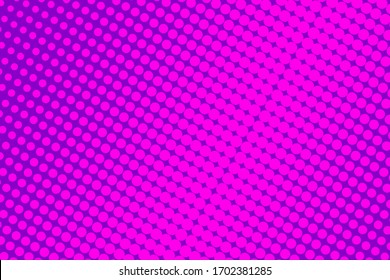 Pop art colorful comics book magazine cover. Polka dots purple and pink background. Cartoon funny retro pattern mock up. Vector halftone illustration.90-s style.Template design for poster, card, flyer